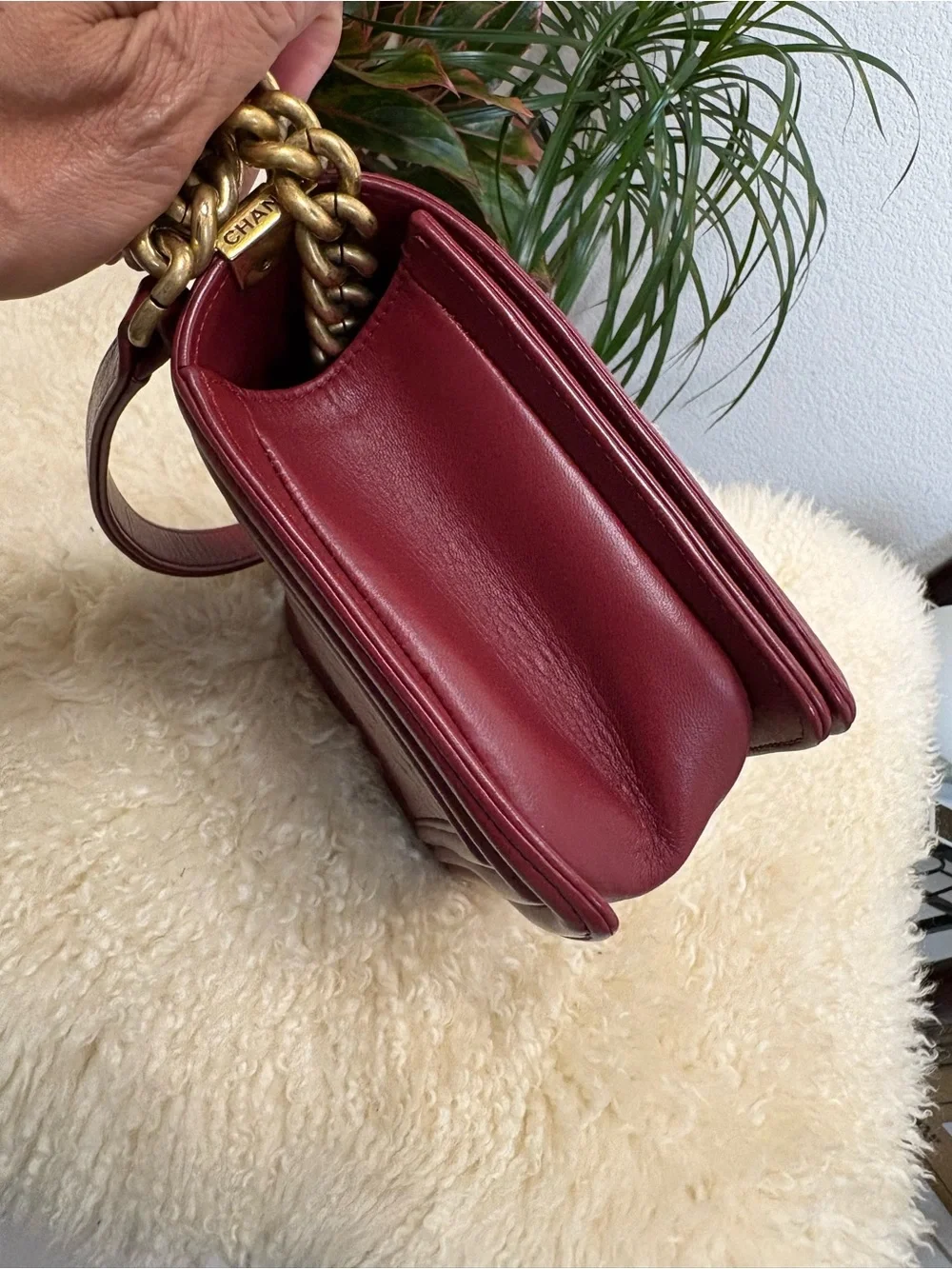 Chanel Boy Burgundy Quilted Lambskin Leather New Medium